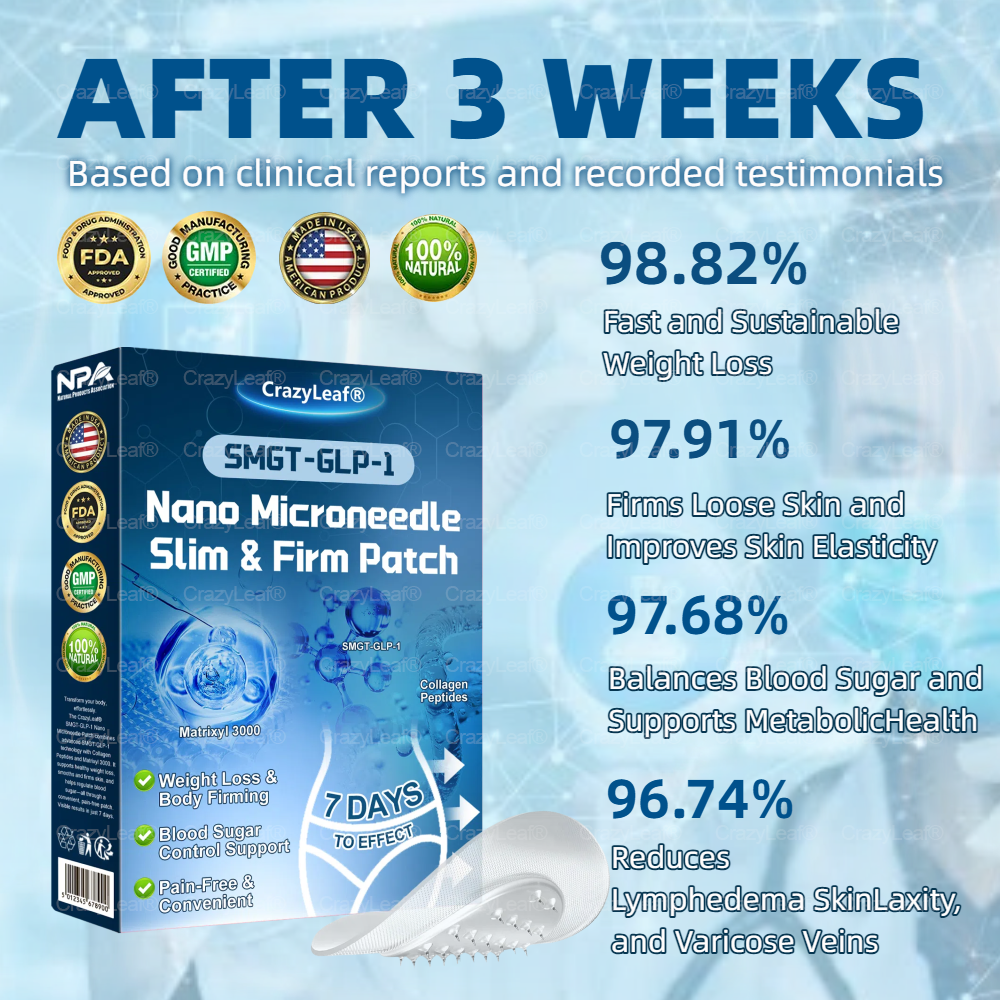 FDA Certified | Official Store | CrazyLeaf® SMGT-GLP-1 Nano Microneedle Patch™ with Collagen & Matrixyl 3000 丨Obesity,Cardiovascular Diseas, Diabetes, Sleep Apnea, Joint Problems and More