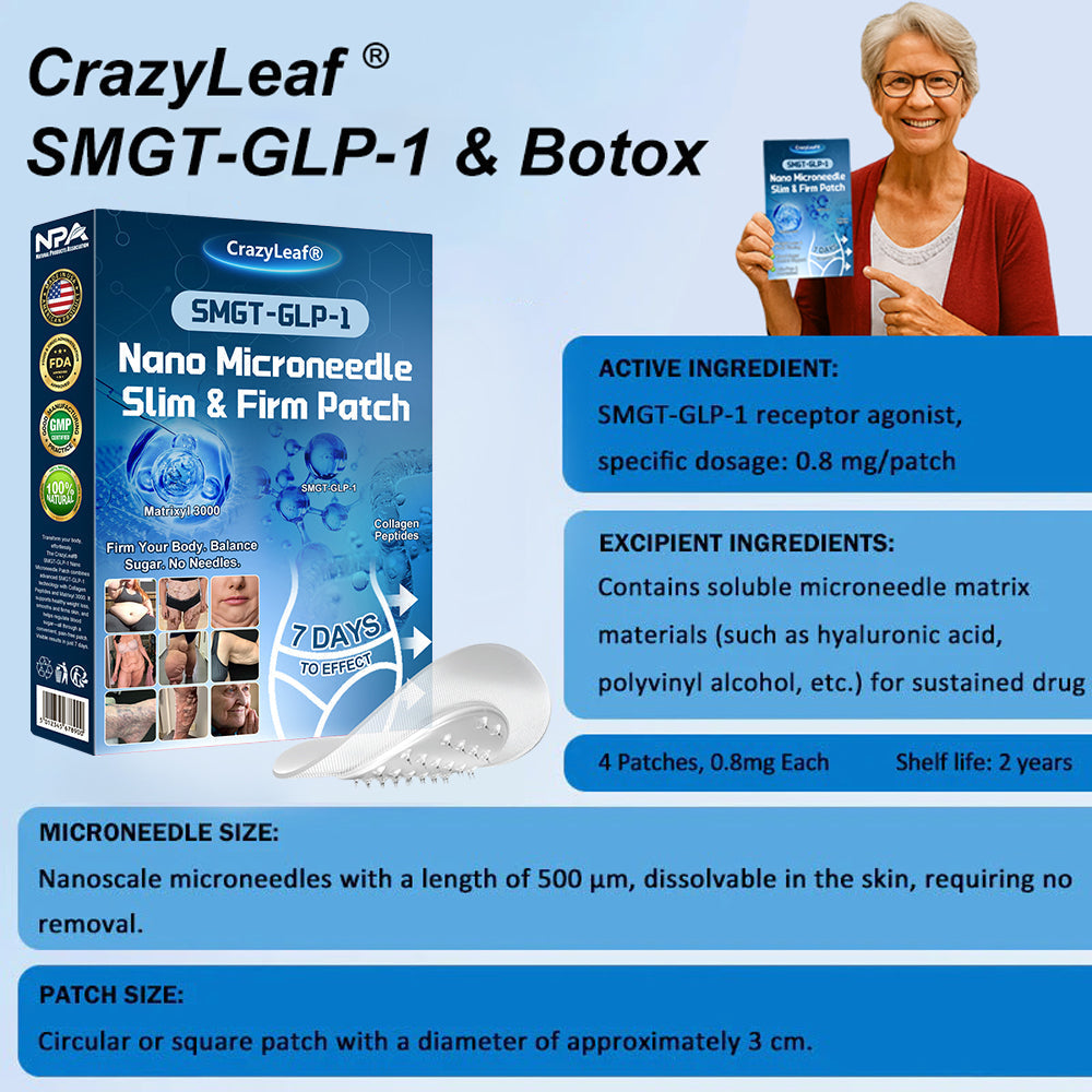 FDA Certified | Official Store | CrazyLeaf® SMGT-GLP-1 Nano Microneedle Patch™ with Collagen & Matrixyl 3000 丨Obesity,Cardiovascular Diseas, Diabetes, Sleep Apnea, Joint Problems and More